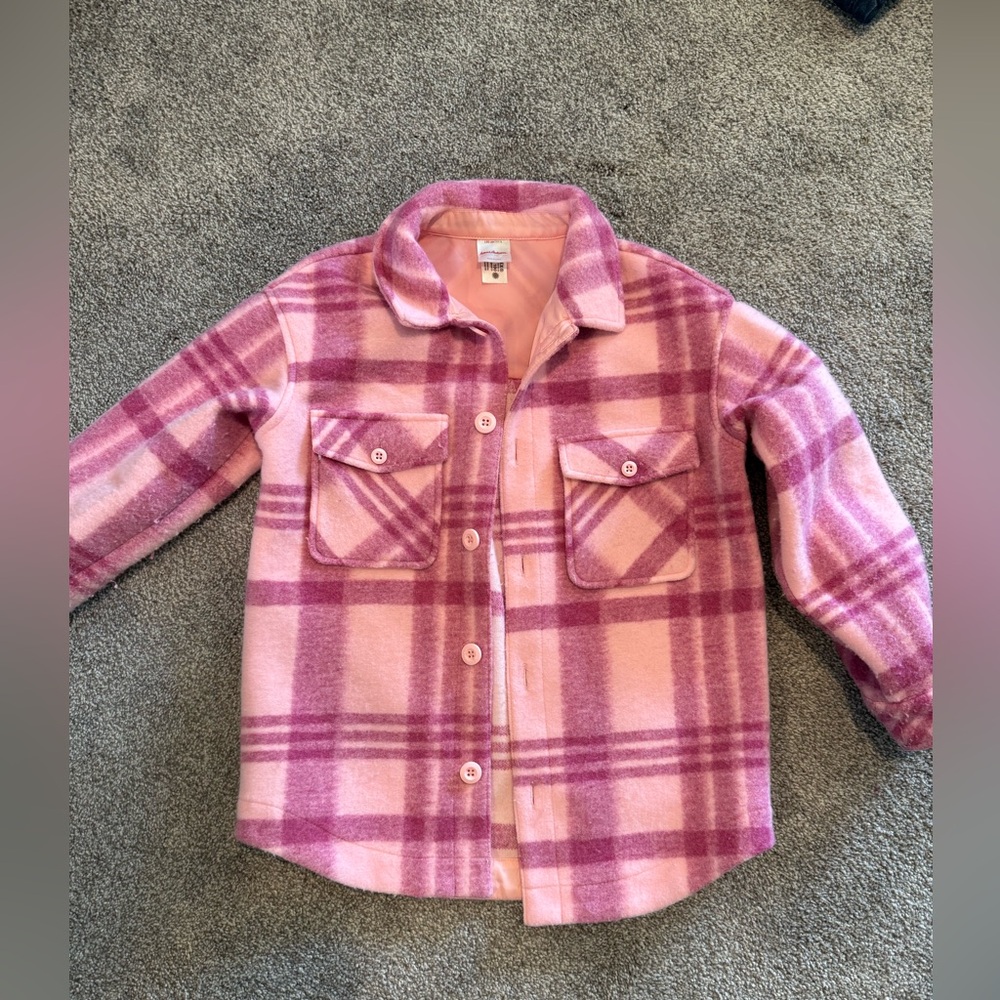 Hannah Andersson pink plaid wool-like shacket size 8 girls